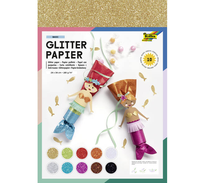 Glitterpapier Folia 1-zijdig 24x34cm 170gr 10 vel assorti