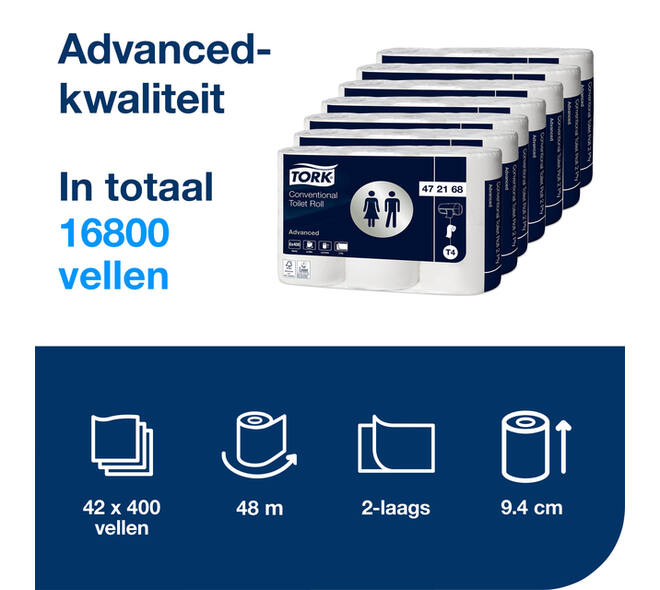 Toiletpapier Tork T4 Advanced 2-laags 400 vel wit 472168