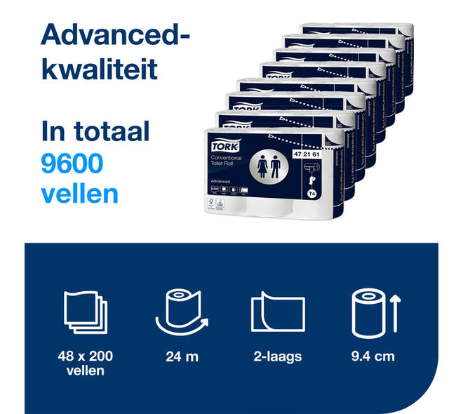 Toiletpapier Tork T4 Advanced 2-laags 200 vel wit 472161