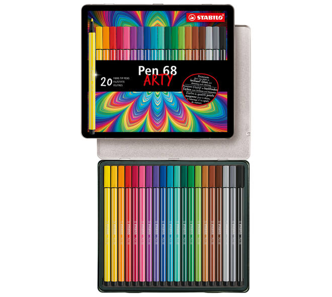 Viltstift STABILO Pen 68/20 Arty medium assorti blik à 20 stuks