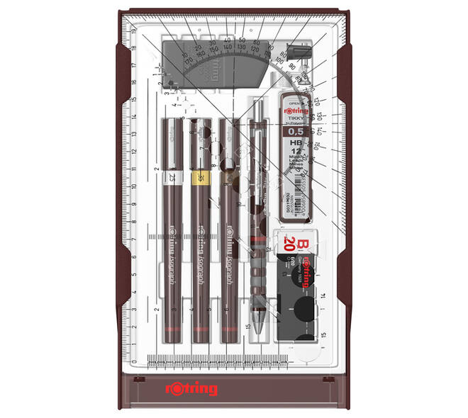 Tekenset rOtring Isograph college 0.25mm, 0.35mm en 0.5mm 34 stuks
