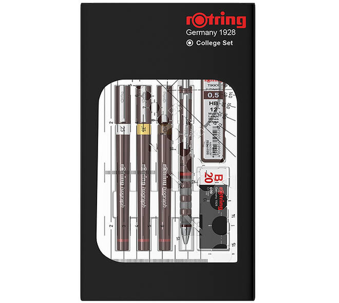 Tekenset rOtring Isograph college 0.25mm, 0.35mm en 0.5mm 34 stuks