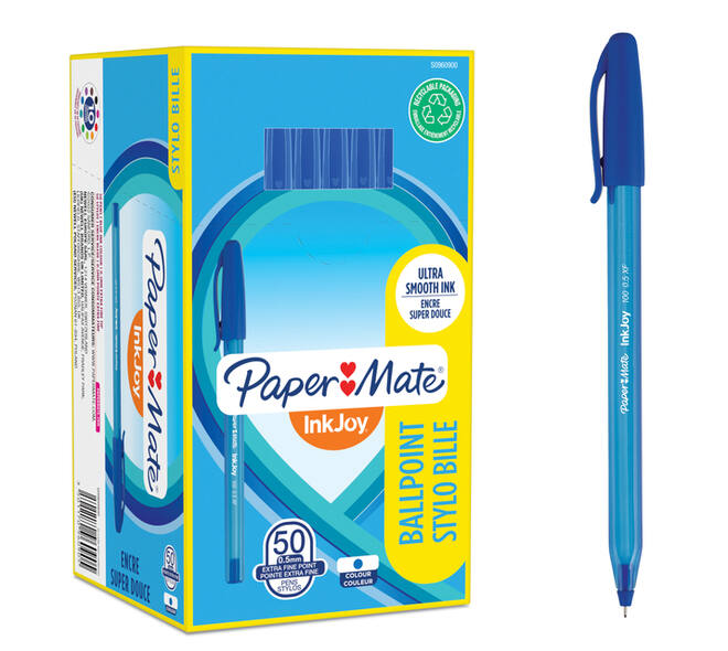 Balpen Paper Mate Inkjoy 100 ultrafijn blauw