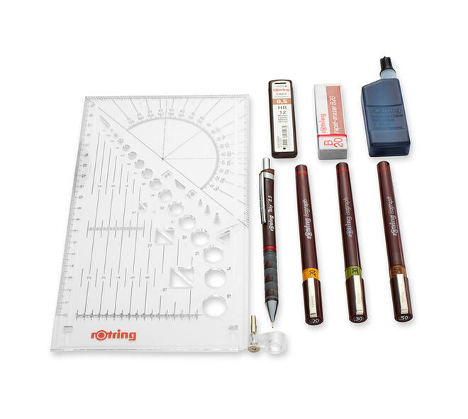 Tekenset rOtring Isograph college 0.2mm, 0.3mm en 0.5mm set à 3 stuks