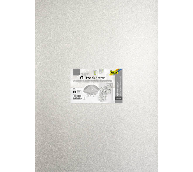 Glitterkarton Folia 50x70cm 300gr 5 vel zilver