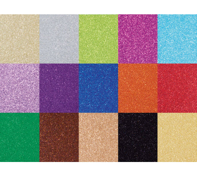 Glitterkarton Folia 50x70cm 300gr 15 vel 15 kleuren