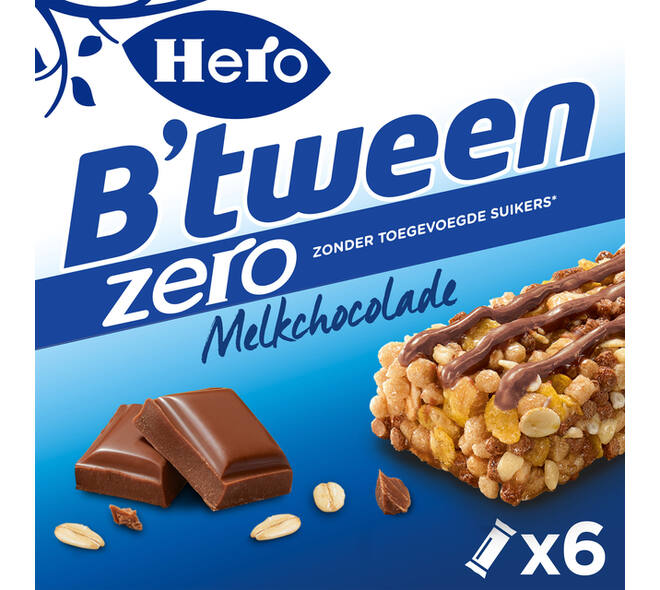 Tussendoortje Hero B'tween melkchocolade zero 6pack reep 20gr