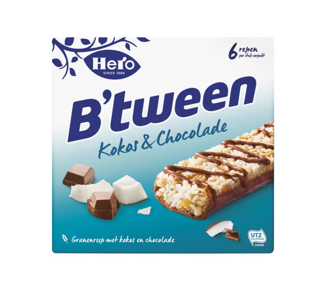 Tussendoortje Hero B'tween kokos chocolade 6pack reep 25gr