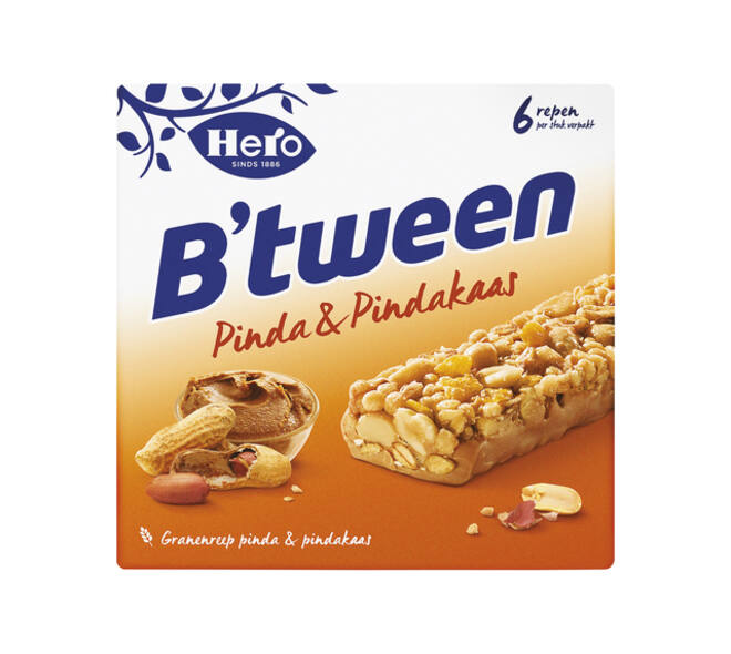 Tussendoortje Hero B'tween pinda&pindakaas 6pack reep 25gr