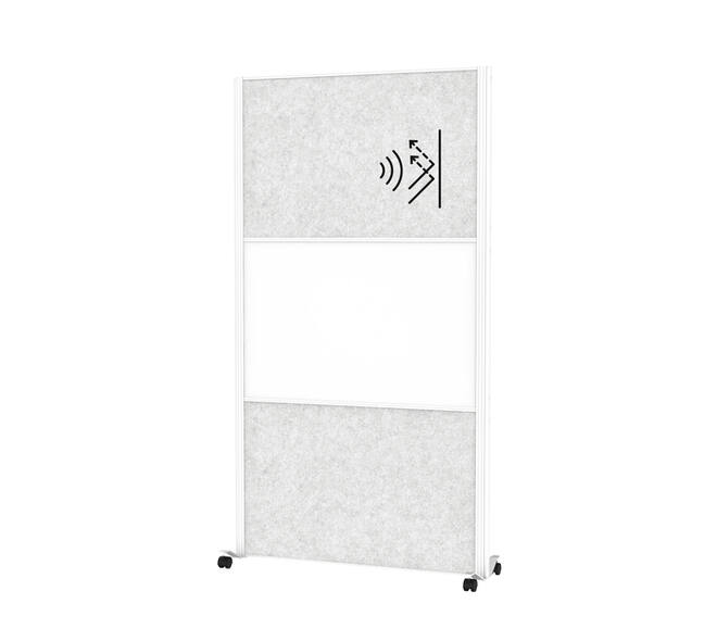 Scheidingswand MAUL akoestiek lichtgrijs/whiteboard mobiel