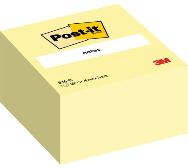 Memoblok 3M Post-it 636 76x76mm kubus geel 450 vel