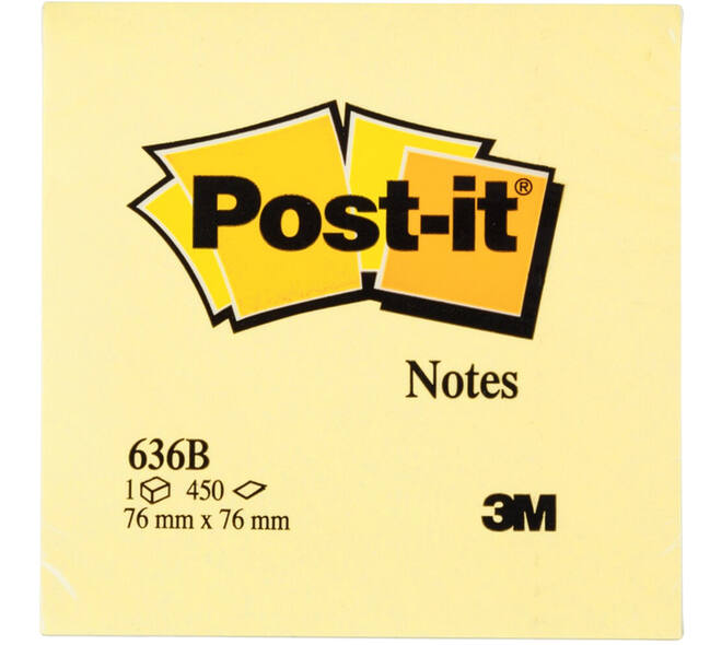 Memoblok 3M Post-it 636 76x76mm kubus geel 450 vel