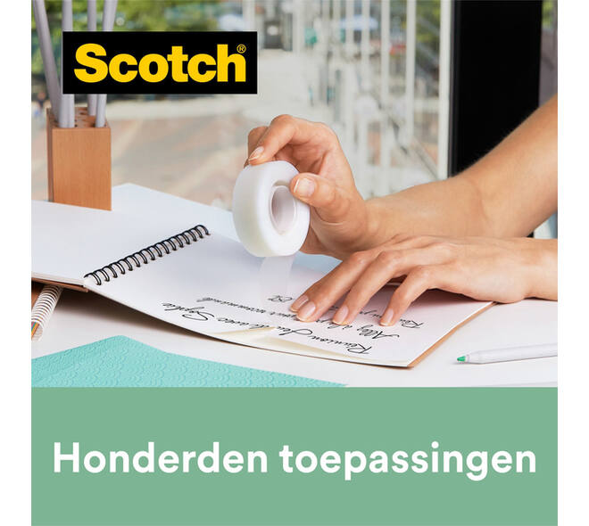 Plakband Scotch Magic 810 19mmx33m transparant 14 rollen + plakbandhouder zwart