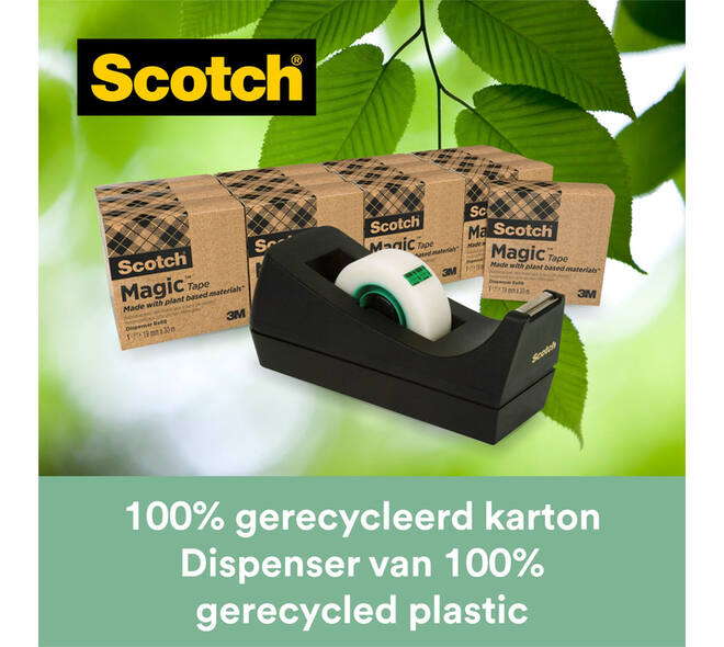 Plakband Scotch Magic 810 19mmx33m transparant 14 rollen + plakbandhouder zwart
