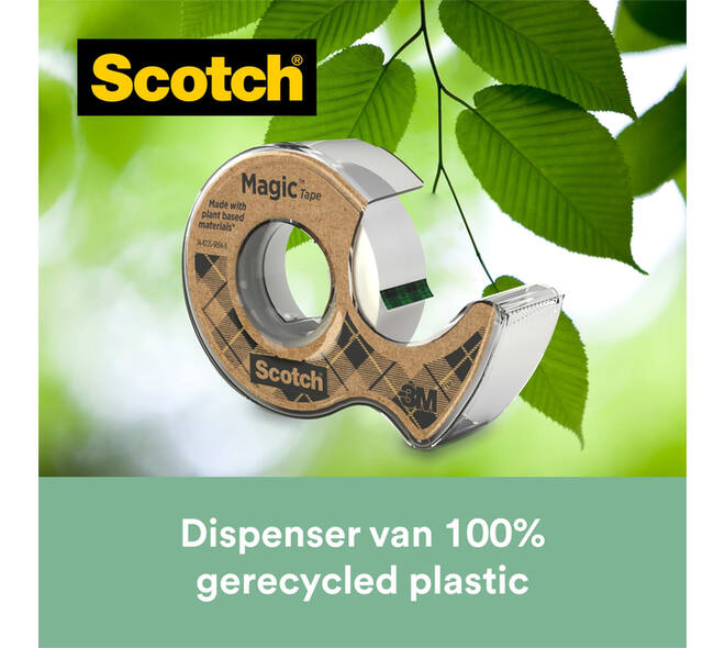 Plakband Scotch Magic 919 19mmx20m transparant + gerecyclede afroller