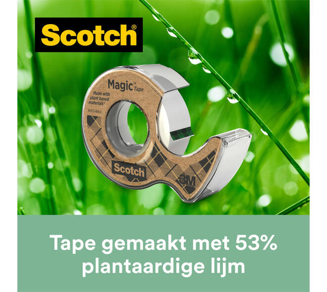 Plakband Scotch Magic 919 19mmx20m transparant + gerecyclede afroller