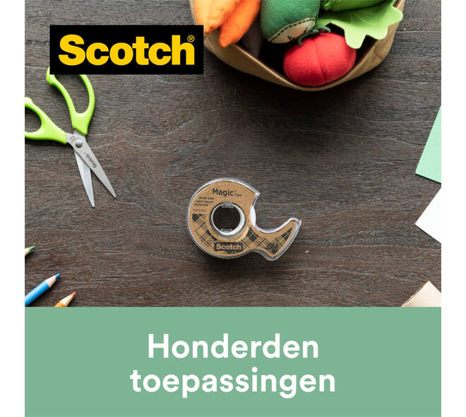 Plakband Scotch Magic 919 19mmx20m transparant + gerecyclede afroller