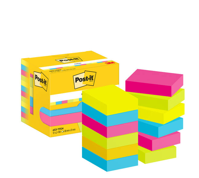 Memoblok 3M Post-it 653 38x51mm neon assorti kleur 12 stuks