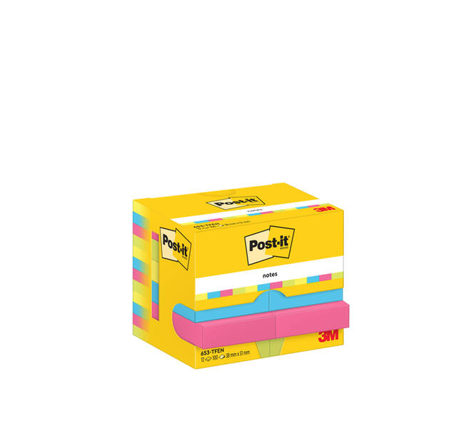 Memoblok 3M Post-it 653 38x51mm neon assorti kleur 12 stuks