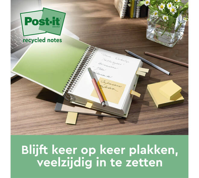 Memoblok 3M Post-it 654 76x76mm recycle geel 18 + 6 gratis