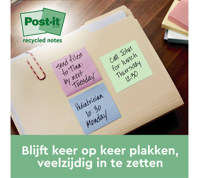 Memoblok 3M Post-it Z-Note R330 76x76mm recycle assorti kleur 16 stuks
