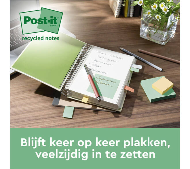 Memoblok 3M Post-it Z-Note R330 76x76mm recycle assorti kleur 16 stuks