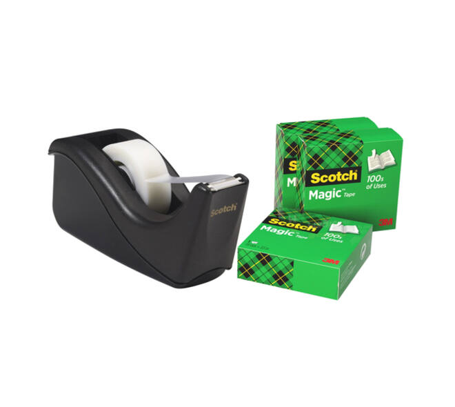 Plakbandhouder Scotch C60 zwart + 4 rollen Magic tape 19mmx33m 5 stuks
