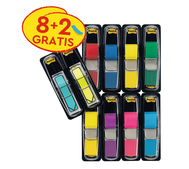 Indextabs 3M Post-it 683 11.9x43.2mm 8 kleuren assorti + 2 sets pijlvorm gratis