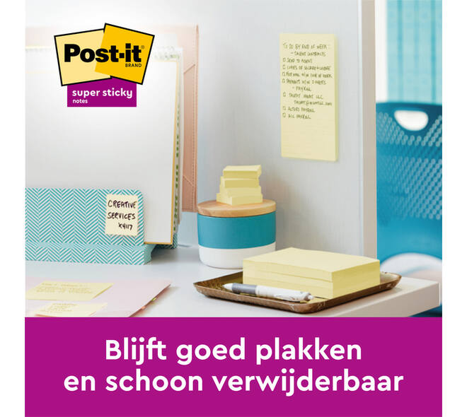 Memoblok 3M Post-it 622 Super Sticky 47.6x47.6mm geel 21 + 3 gratis