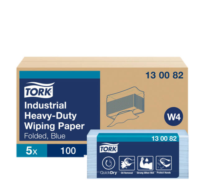 Reinigingsdoek Tork W4 Premium Industrial Heavy-Duty gevouwen 3-laags 5x100 vel blauw 130082