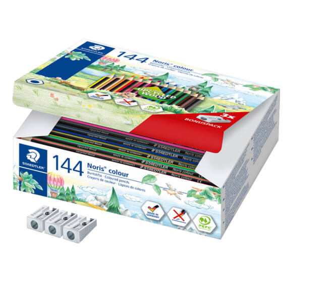 Kleurpotloden Staedtler Noris 12kl-3 slijpers gratis classpack 144st