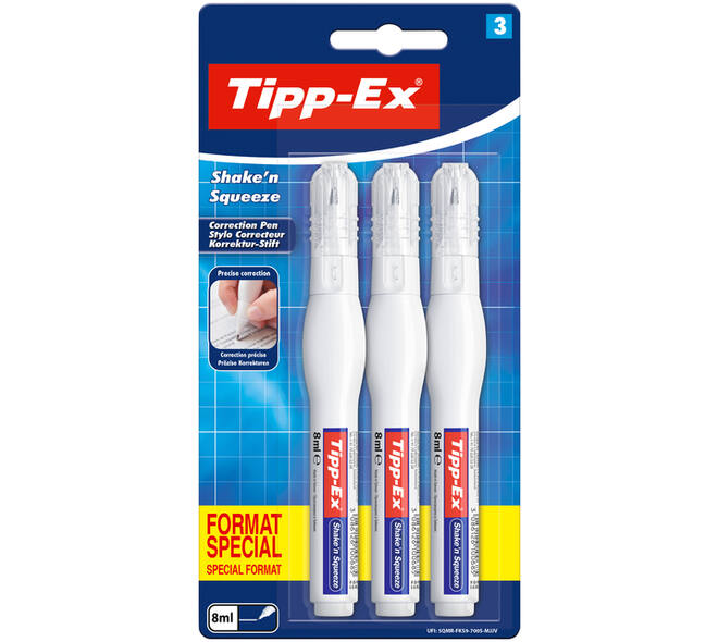 Correctiepen Tipp-ex Shake 'n Squeeze 8ml blister à 3 stuks