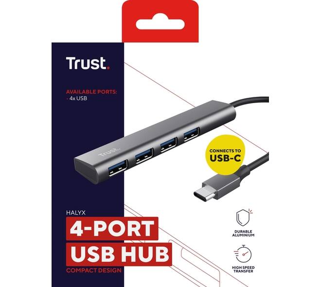 Hub Trust Halyx 4-port USB-C zilver