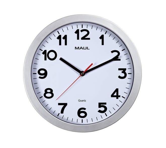 Wandklok MAUL Step Quartz Ø30x5cm kunststof zilver/wit stildraaiend