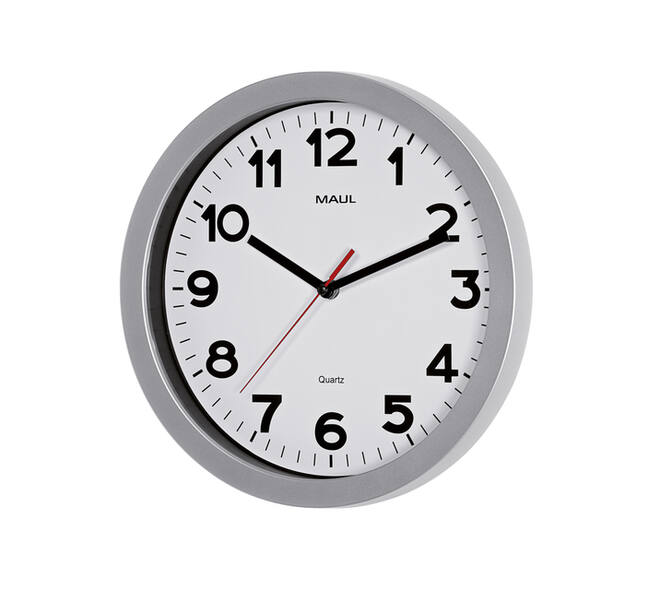 Wandklok MAUL Step Quartz Ø30x5cm kunststof zilver/wit stildraaiend
