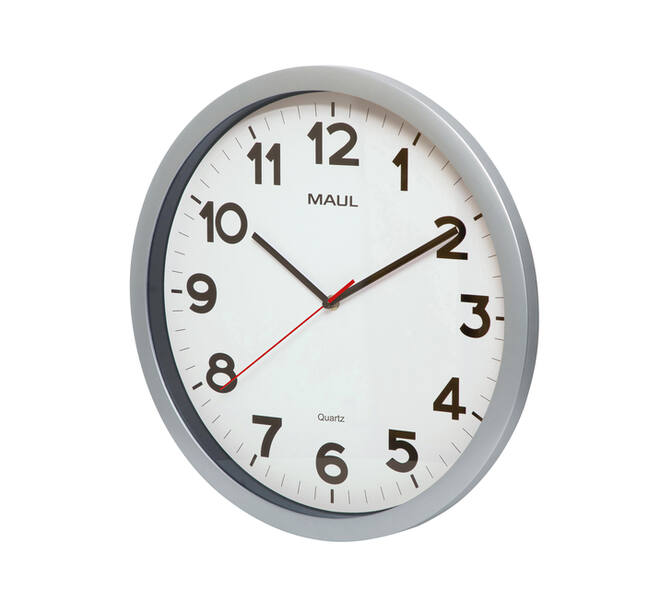 Wandklok MAUL Step Quartz Ø40x5cm kunststof zilver/wit stildraaiend