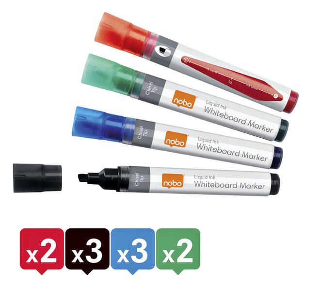 Whiteboardmarker Nobo Liquid ink schuin assorti 4mm 10stuks