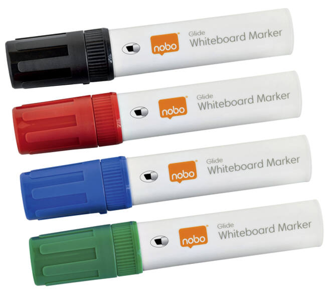 Whiteboardmarker Nobo Glide schuin assorti 10mm 4stuks