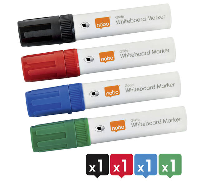 Whiteboardmarker Nobo Glide schuin assorti 10mm 4stuks