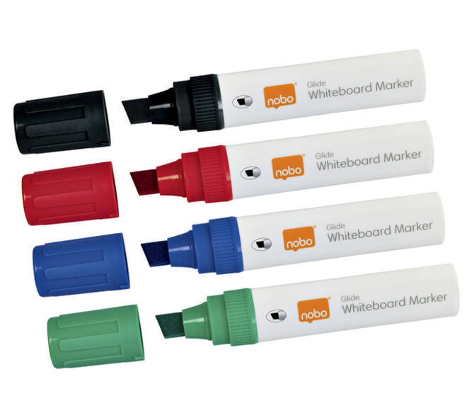 Whiteboardmarker Nobo Glide schuin assorti 10mm 4stuks