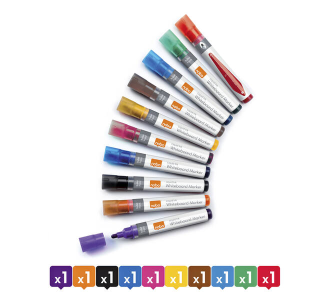 Whiteboardmarker Nobo Liquid ink rond assorti 3mm 10stuks