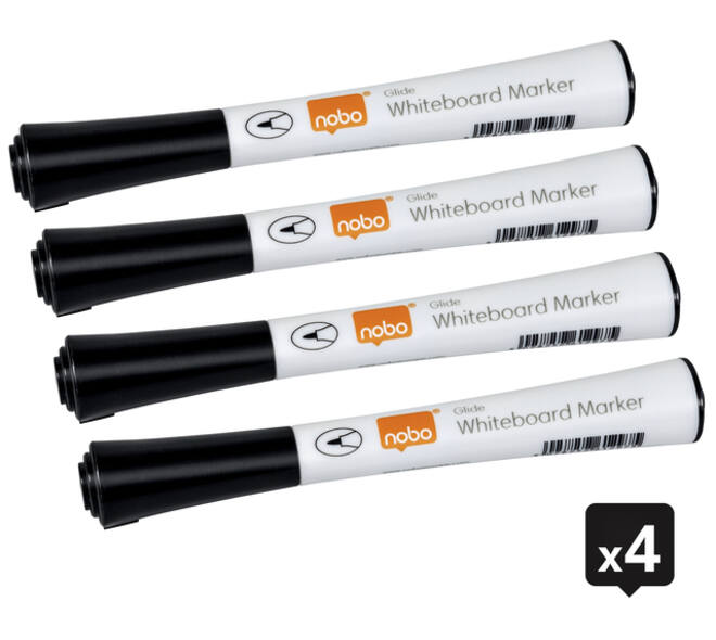 Whiteboardmarker Nobo Glide fijn zwart 1mm 4stuks