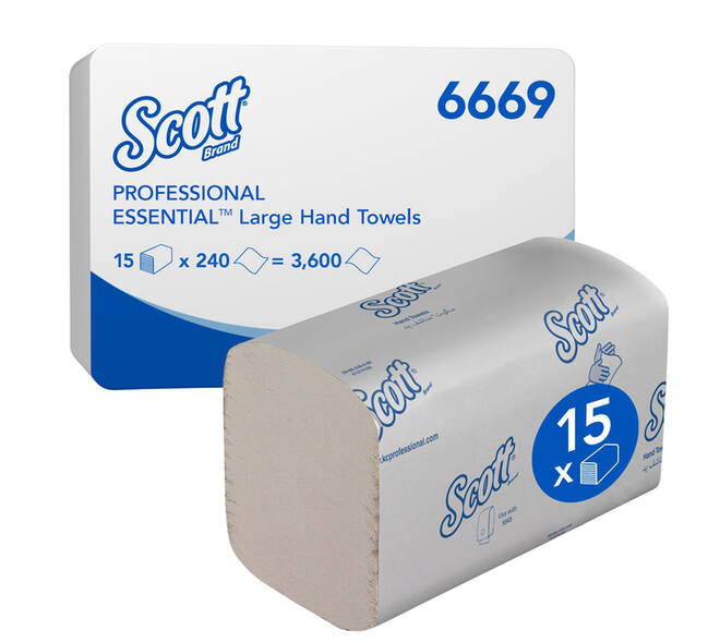 Handdoek Scott Essential i-vouw 1-laags 200x318mm 15x240 vel wit 6669