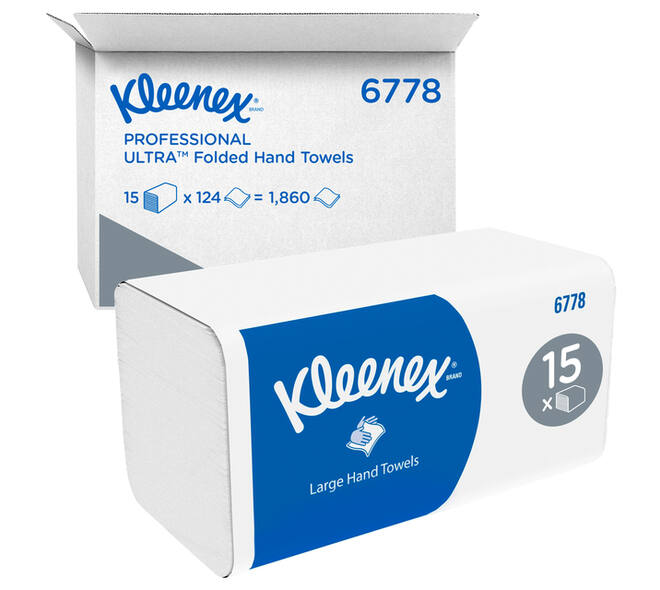 Handdoek Kleenex Ultra i-vouw 2-laags 215x318mm 15x124 vel wit 6778
