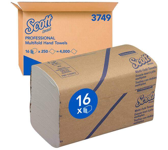 Handdoek Scott m-vouw 1-laags 203x240mm 16x250 vel wit 3749