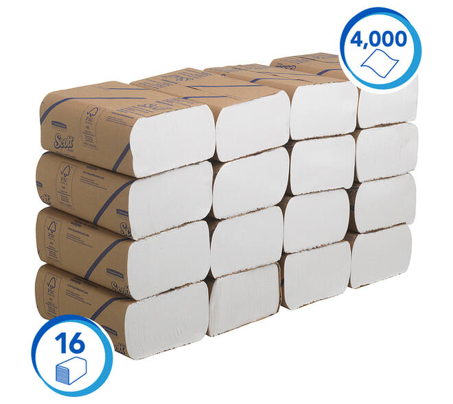 Handdoek Scott m-vouw 1-laags 203x240mm 16x250 vel wit 3749