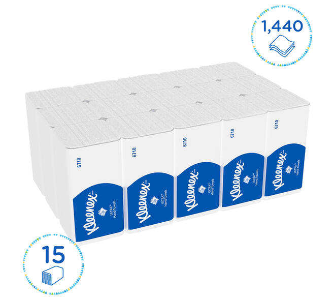 Handdoek Kleenex Ultra i-vouw 3-laags 215x318mm 15x96 vel wit 6710