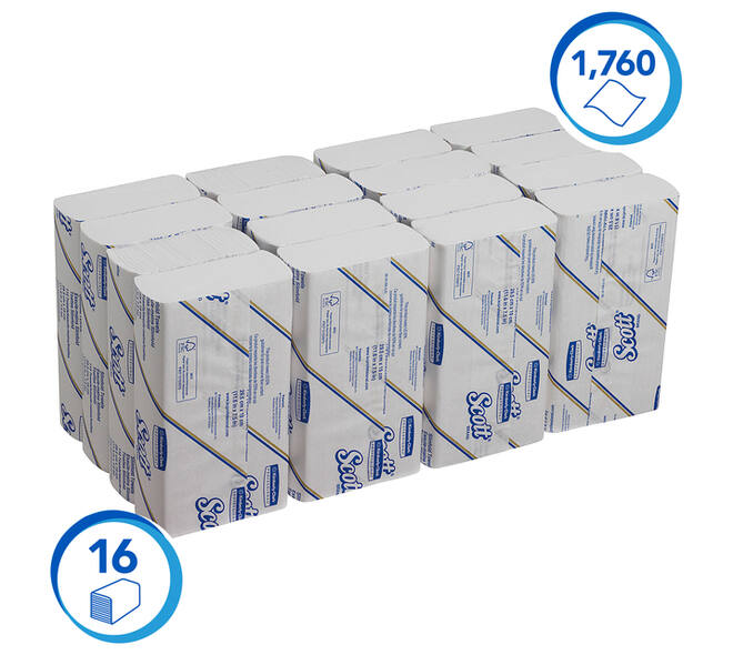 Handdoek Scott Slimfold m-vouw 1-laags 190x300mm 16x110 vel wit 5856