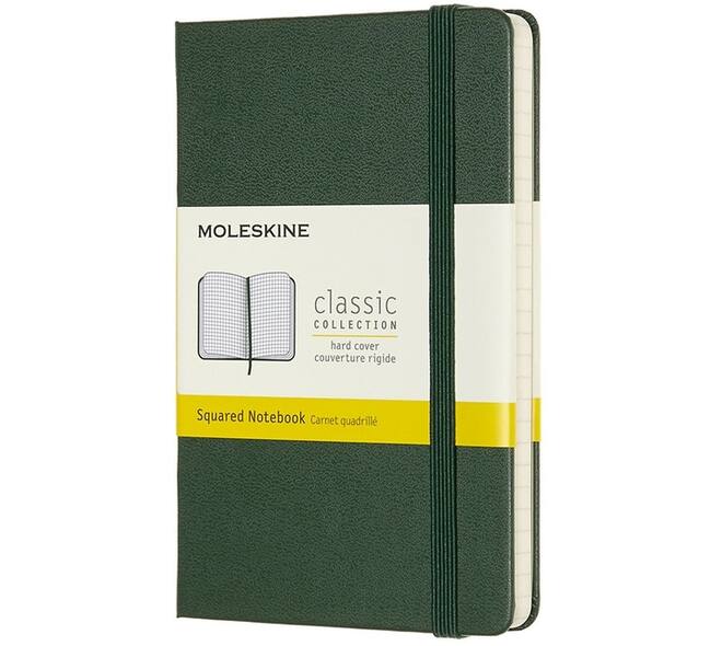 Notitieboek Moleskine pocket 90x140mm ruit 5x5mm hard cover myrtle green