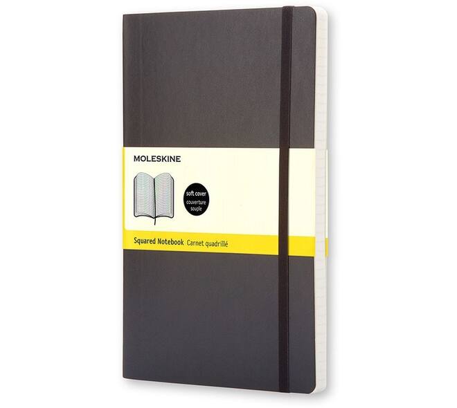 Notitieboek Moleskine large 130x210mm ruit 5x5mm soft cover zwart